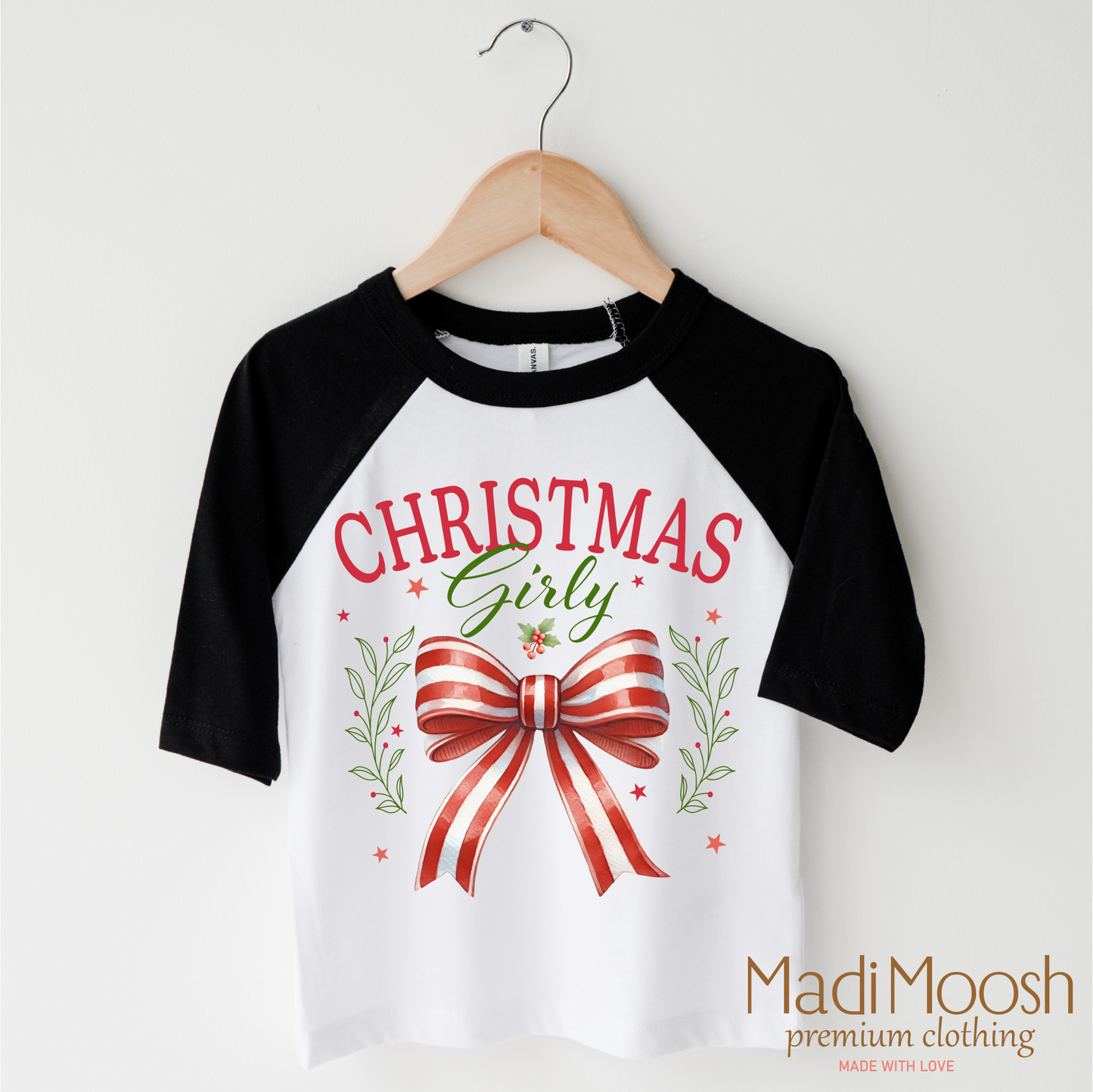 Christmas Girly Bow Shirt Christmas Tee Madi Moosh
