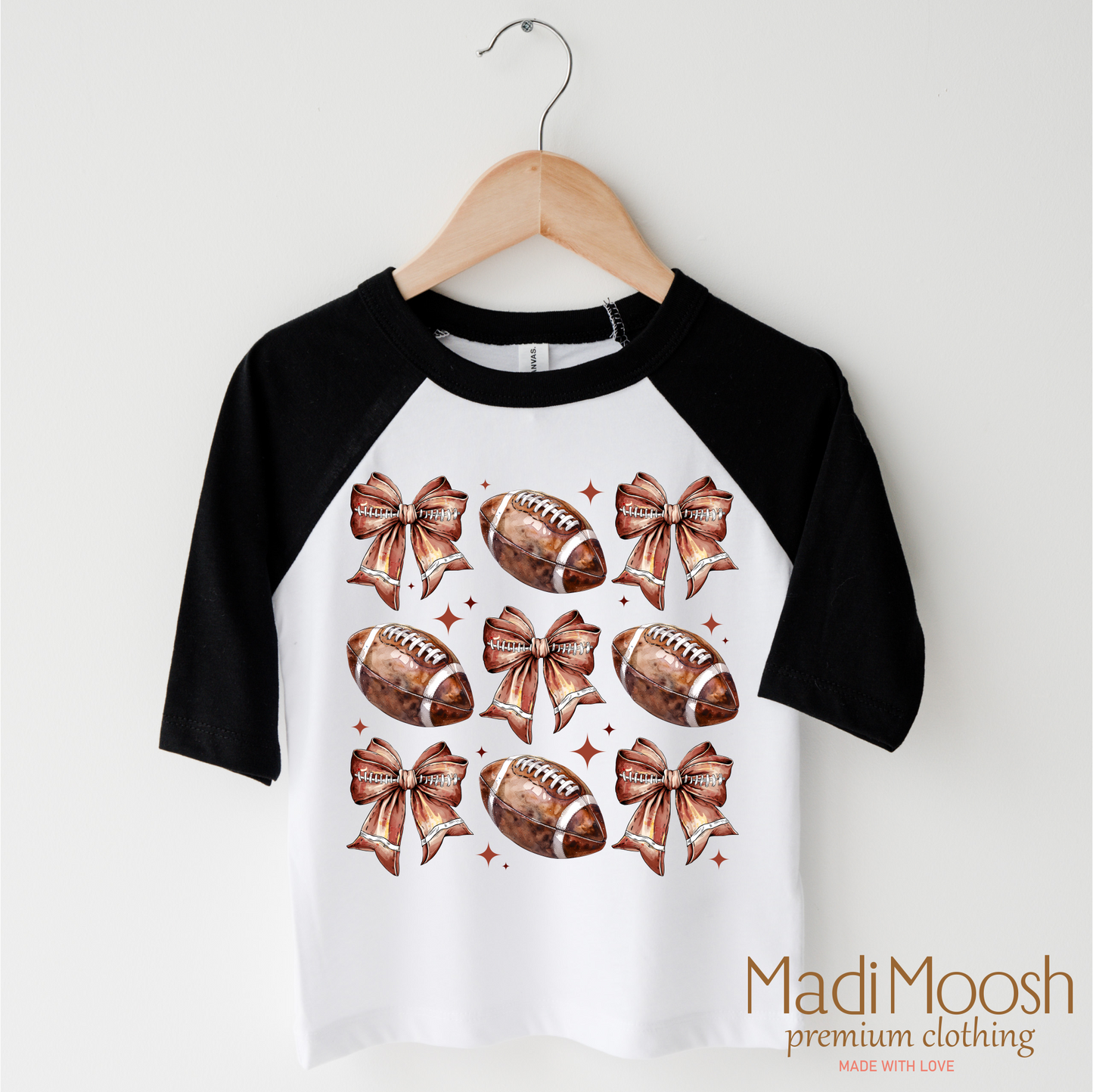 Football And Bows Soft Lightweight Football Tee Shirt