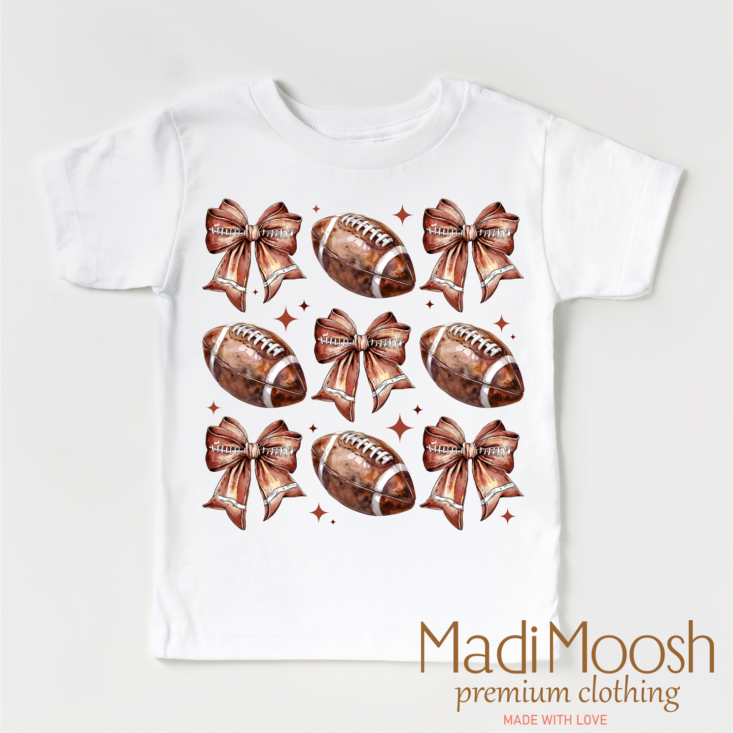 Football And Bows Soft Lightweight Football Tee Shirt