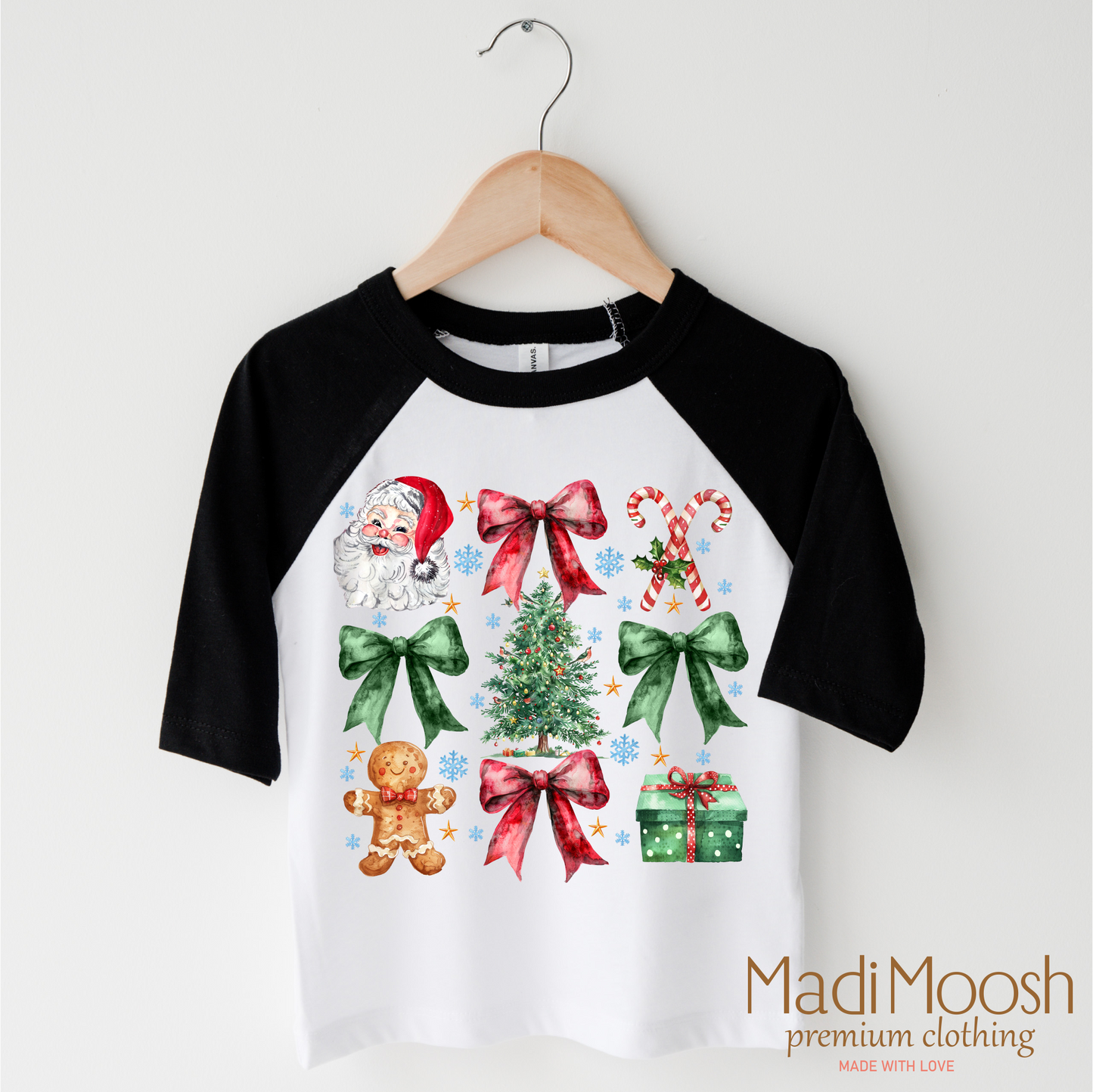 Christmas Bows And Santa Shirt Christmas Tee Madi Moosh