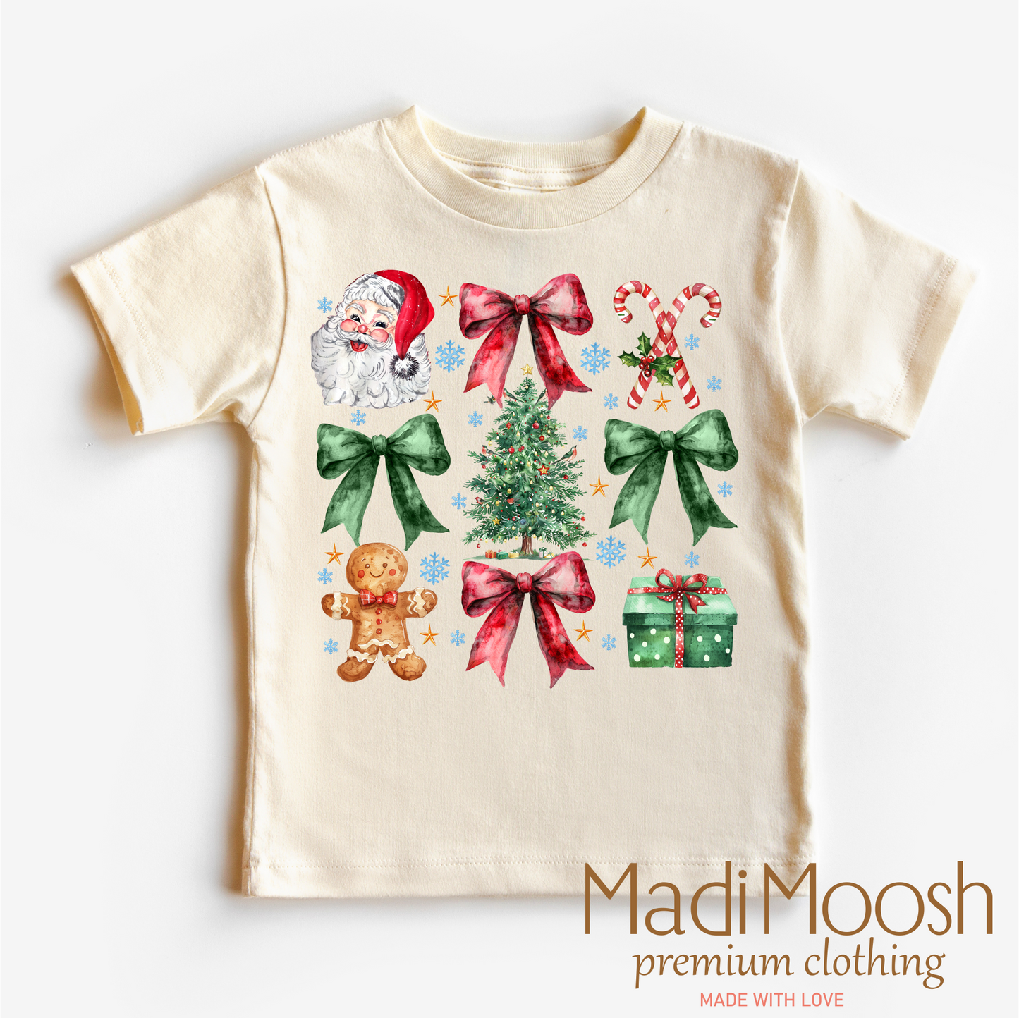 Christmas Bows And Santa Shirt Christmas Tee Madi Moosh