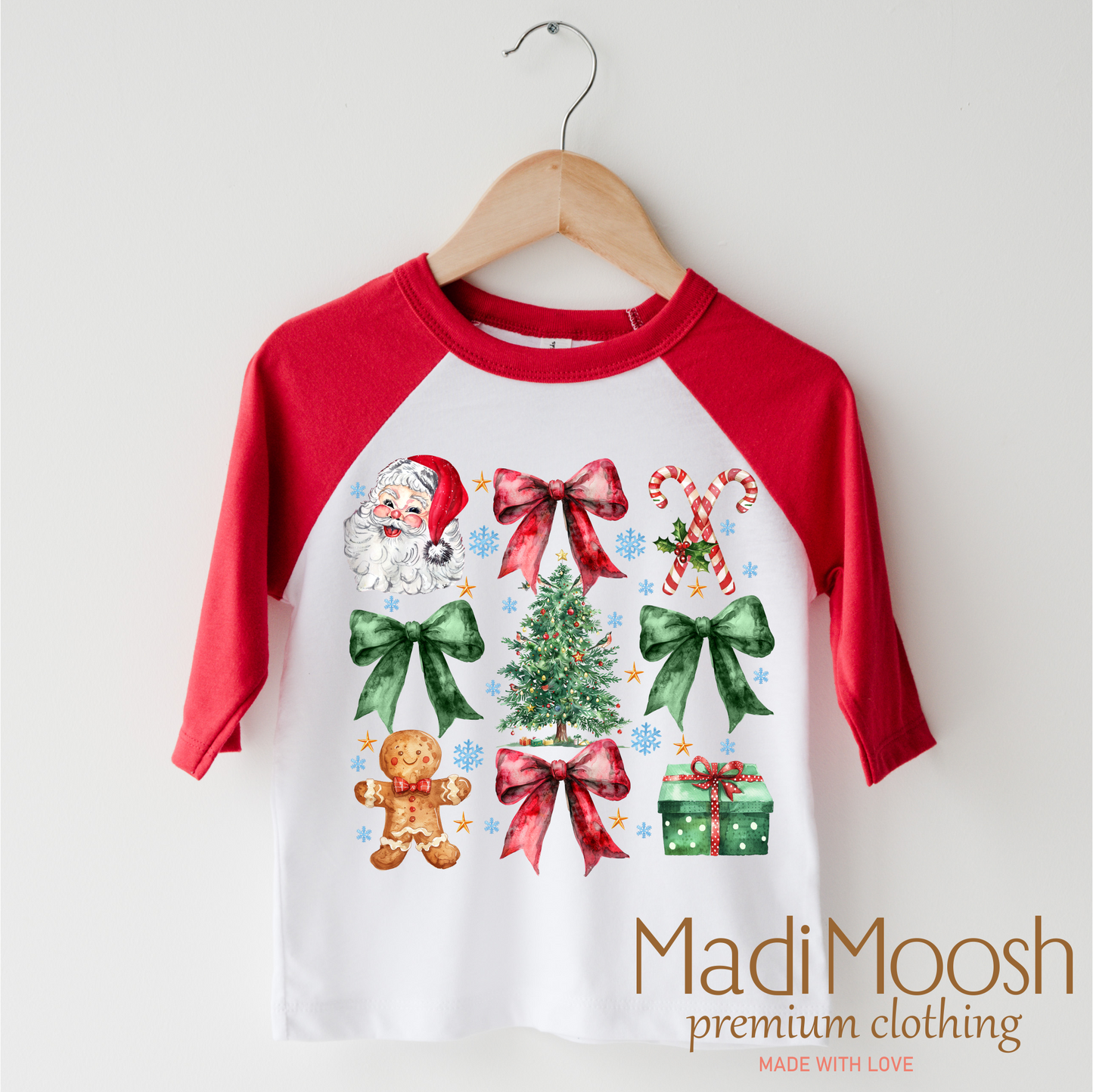 Christmas Bows And Santa Shirt Christmas Tee Madi Moosh