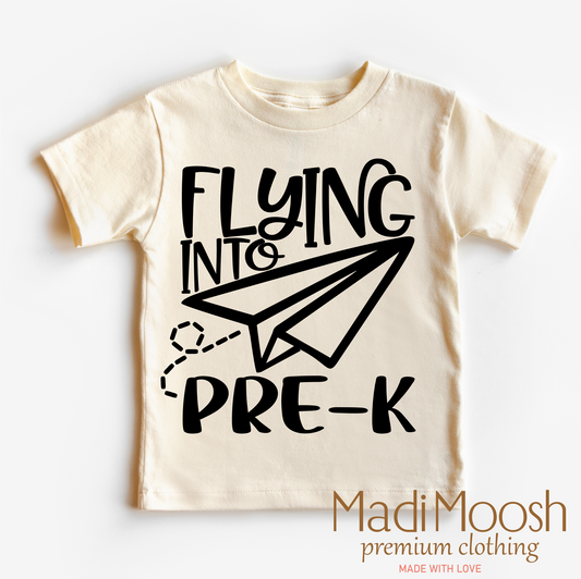 Flying Into Pre-K Back To School Shirt 100% Cotton Kids Tee Madi Moosh