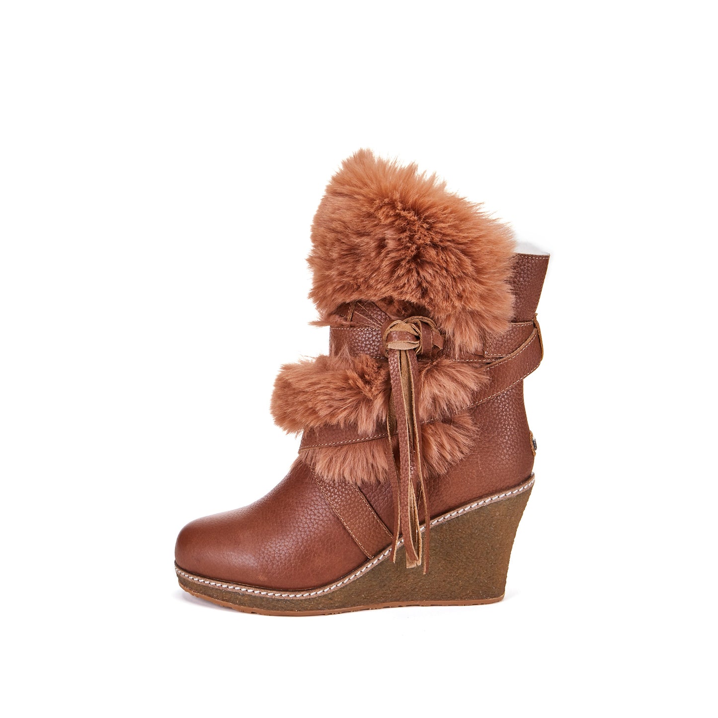 High Wedge Heeled Ankle Boot Leather Cross Straps MONTREAL WHISKY