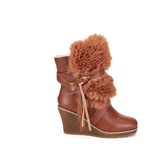 High Wedge Heeled Ankle Boot Leather Cross Straps MONTREAL WHISKY