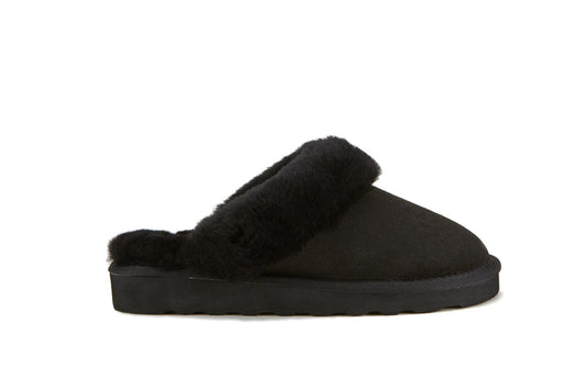 Sheepskin Soft Shearling Mule Slipper Low Platform MOOL BLACK