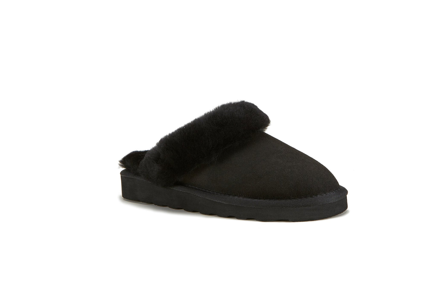 Sheepskin Soft Shearling Mule Slipper Low Platform MOOL BLACK
