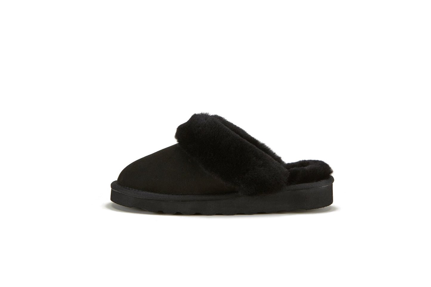 Sheepskin Soft Shearling Mule Slipper Low Platform MOOL BLACK