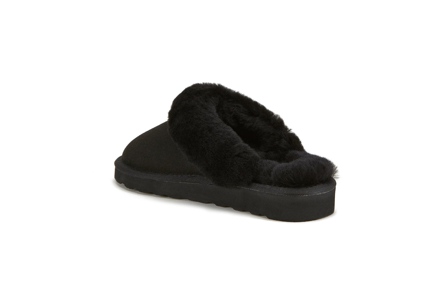 Sheepskin Soft Shearling Mule Slipper Low Platform MOOL BLACK