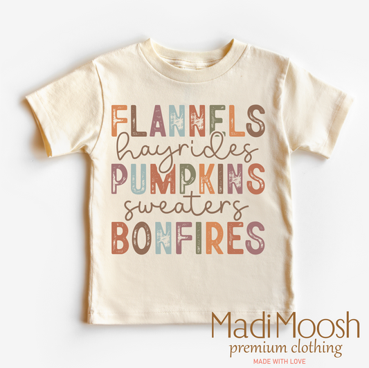 Flannels Hayrides Pumpkins Bonfires Fall Shirt Autumn Tee