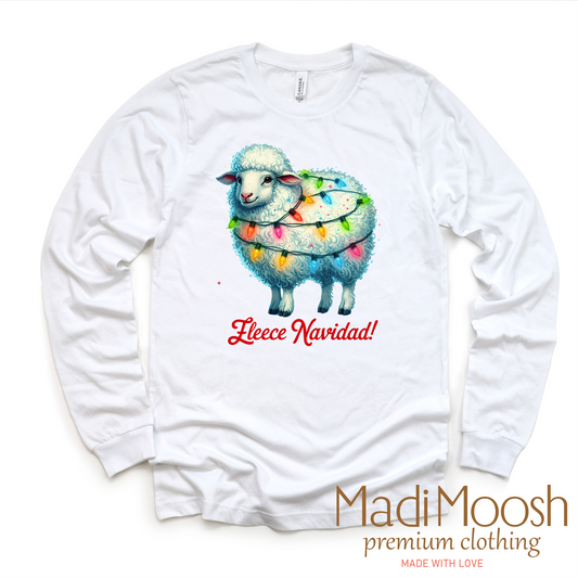 Fleece Navidad Long Sleeve Christmas Tee White Shirt
