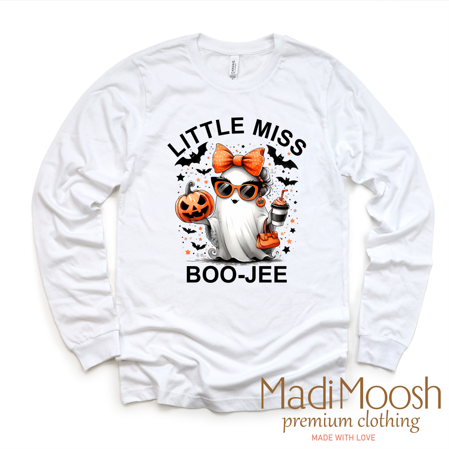 Long Sleeve White Halloween Tee Little Miss Boo-Jee Shirt