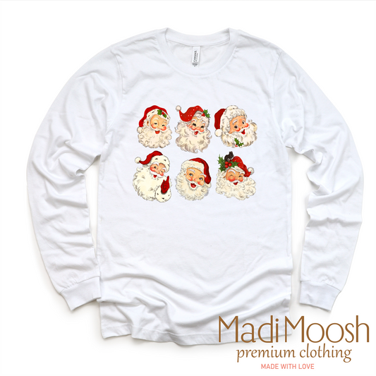 Retro Santa Christmas Tee - Long Sleeve White Shirt