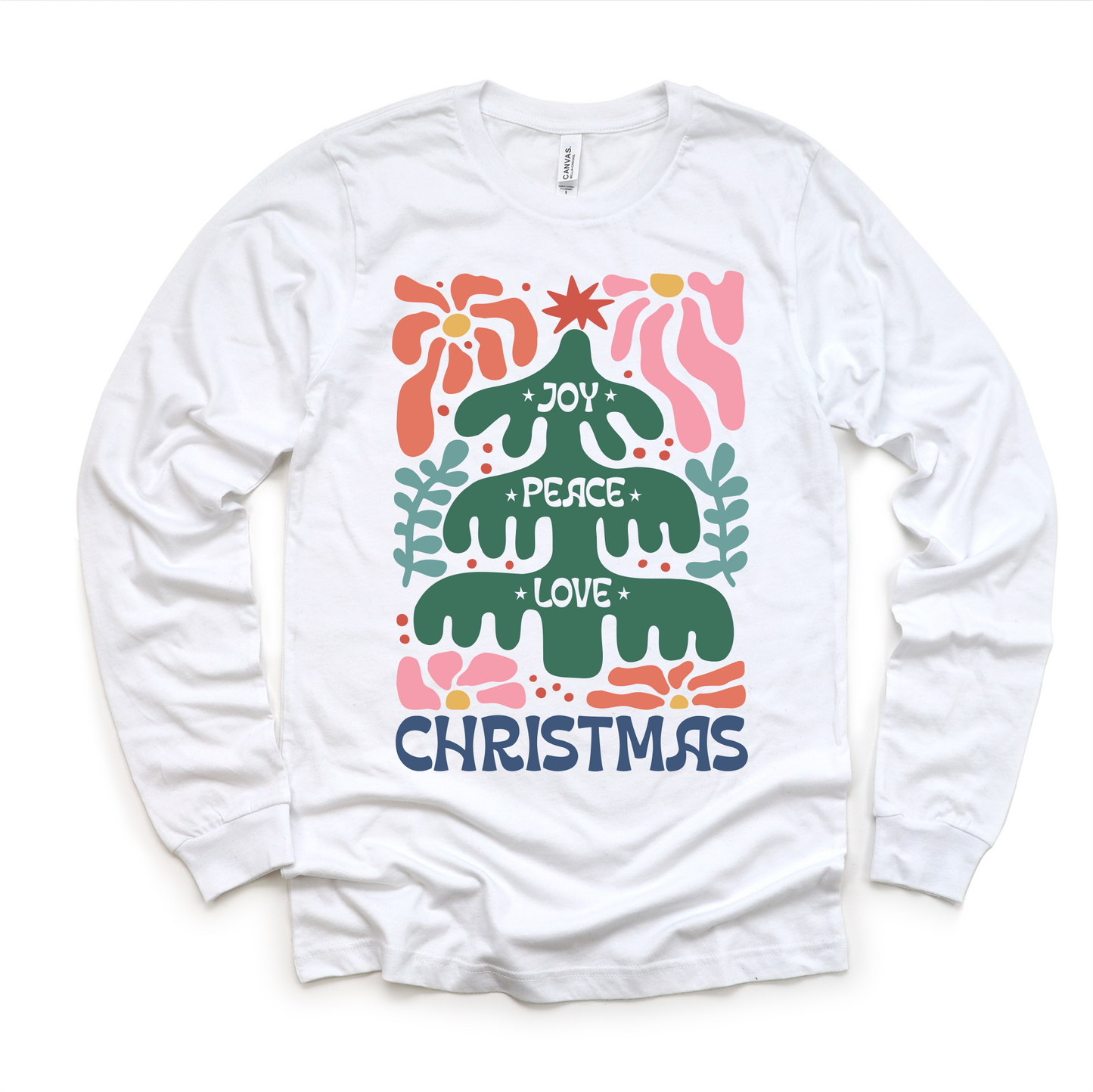 Boho Love Peace Joy Long Sleeve Christmas Shirt Bella Canvas