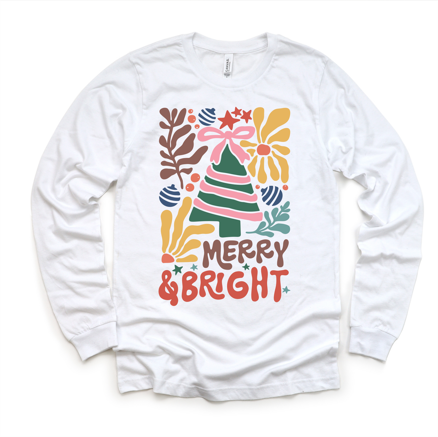 Boho Merry and Bright Long Sleeve Christmas Shirt Bella Canvas