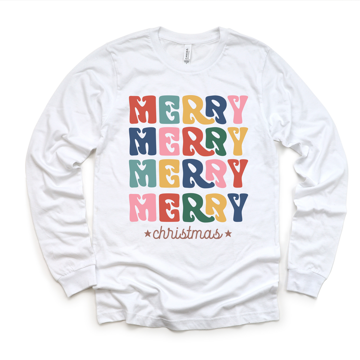 Boho Merry Merry Merry Christmas Long Sleeve Shirt Bella Canvas