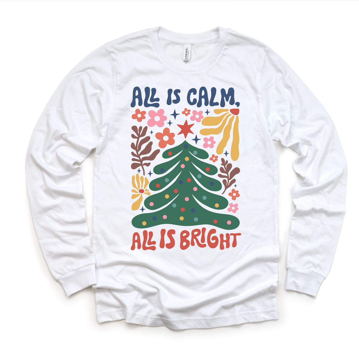Boho All Is Calm All Is Bright Long Sleeve Christmas Shirt
