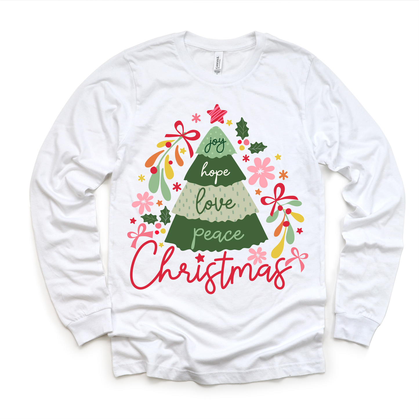 Boho Joy Hope Love Peace Christmas Long Sleeve Shirt Madi Moosh