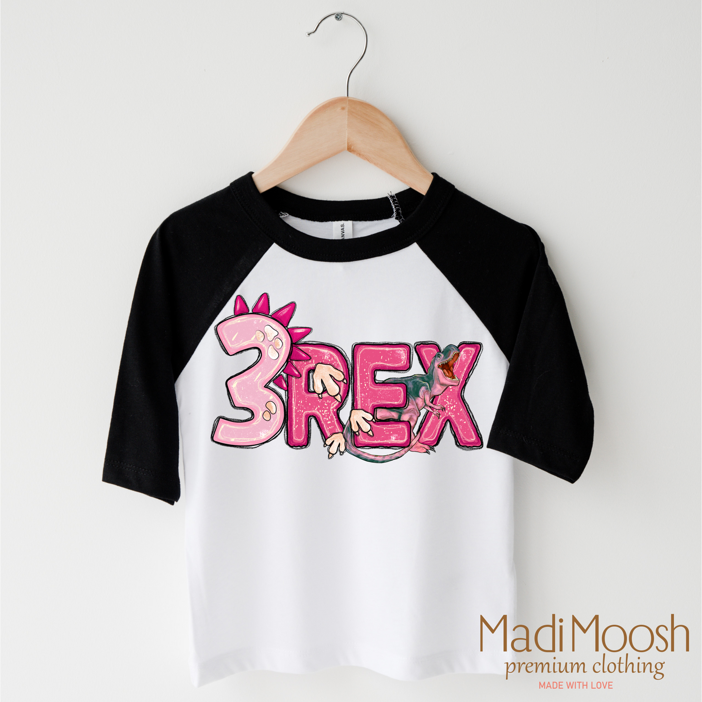 Girls 3 Rex Dinosaur Birthday Shirt Girls Birthday Tee Madi Moosh