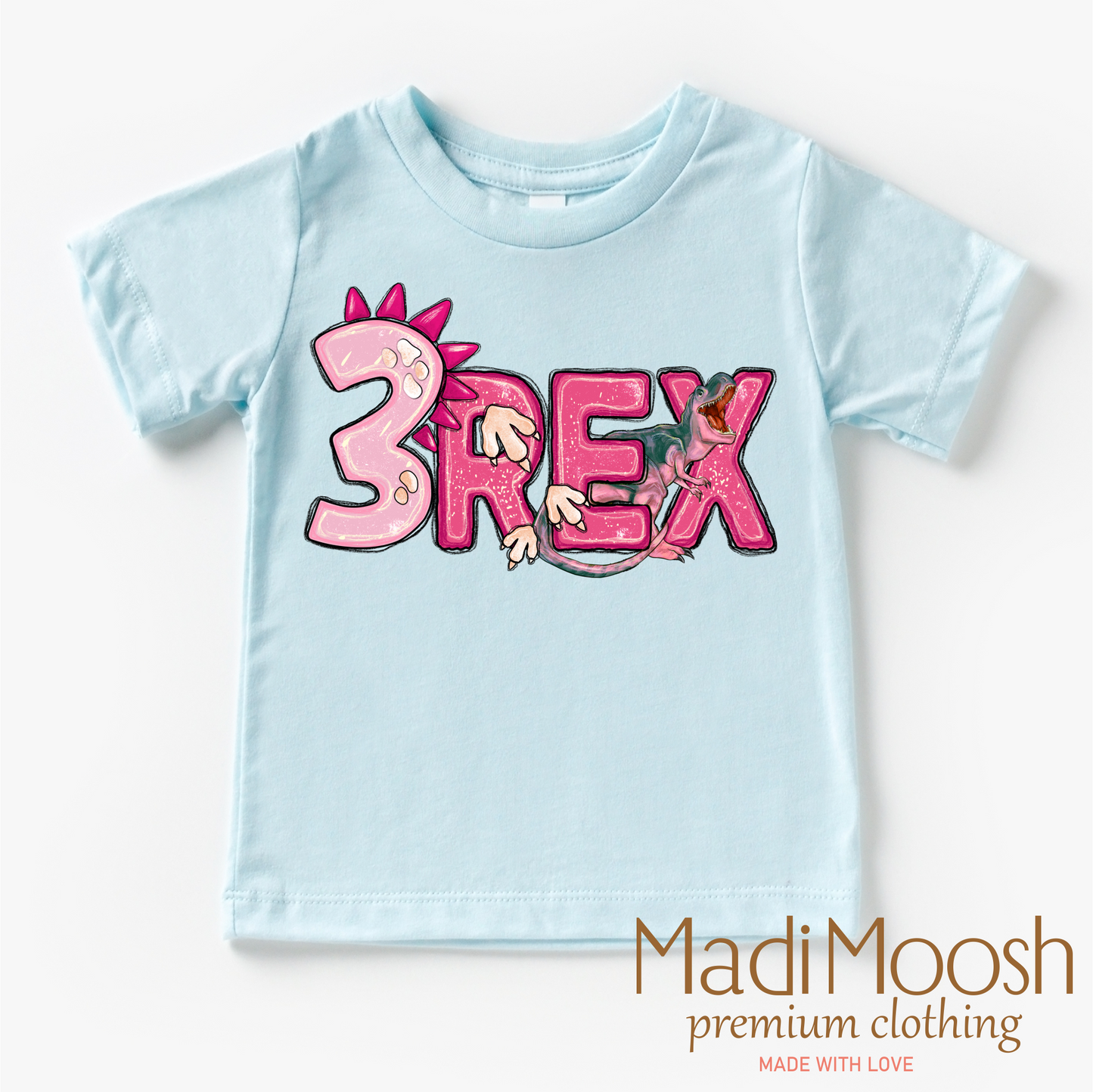 Girls 3 Rex Dinosaur Birthday Shirt Girls Birthday Tee Madi Moosh