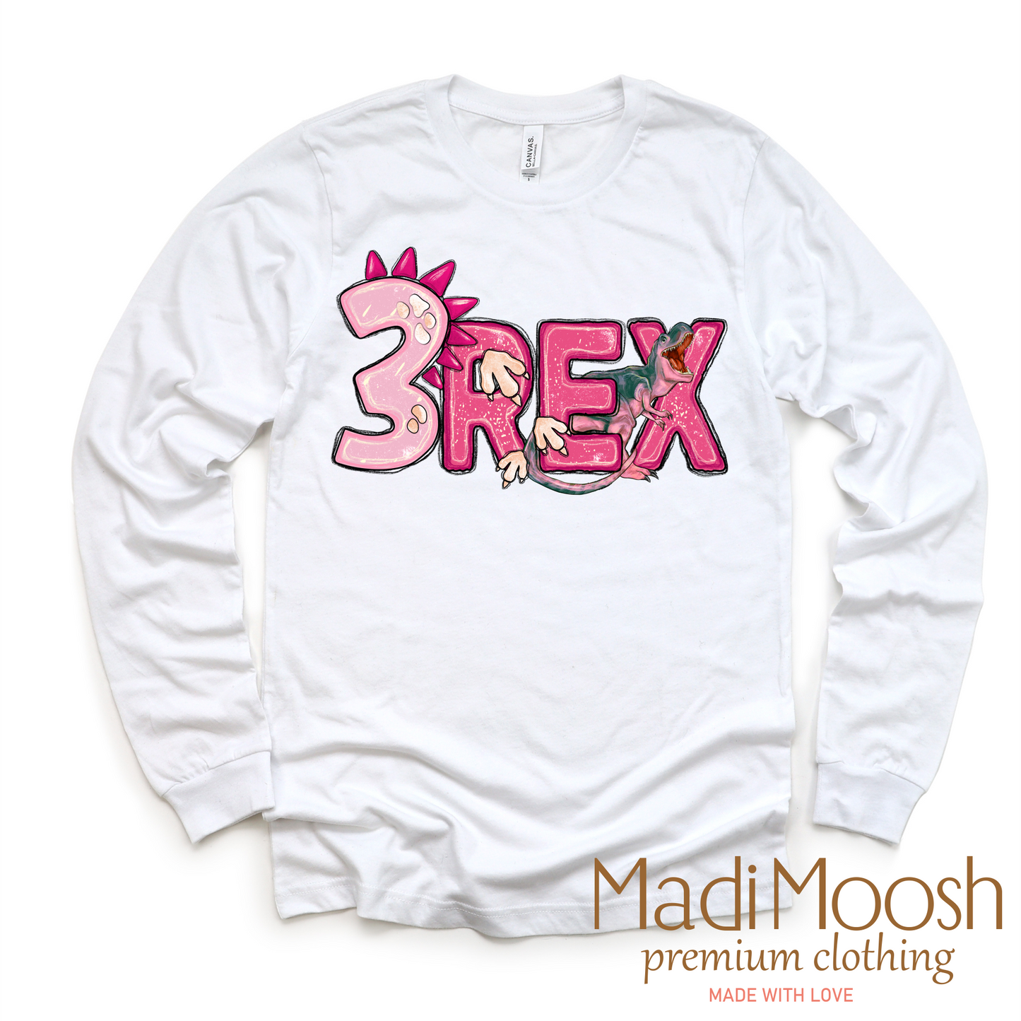 Girls 3 Rex Dinosaur Birthday Shirt Girls Birthday Tee Madi Moosh