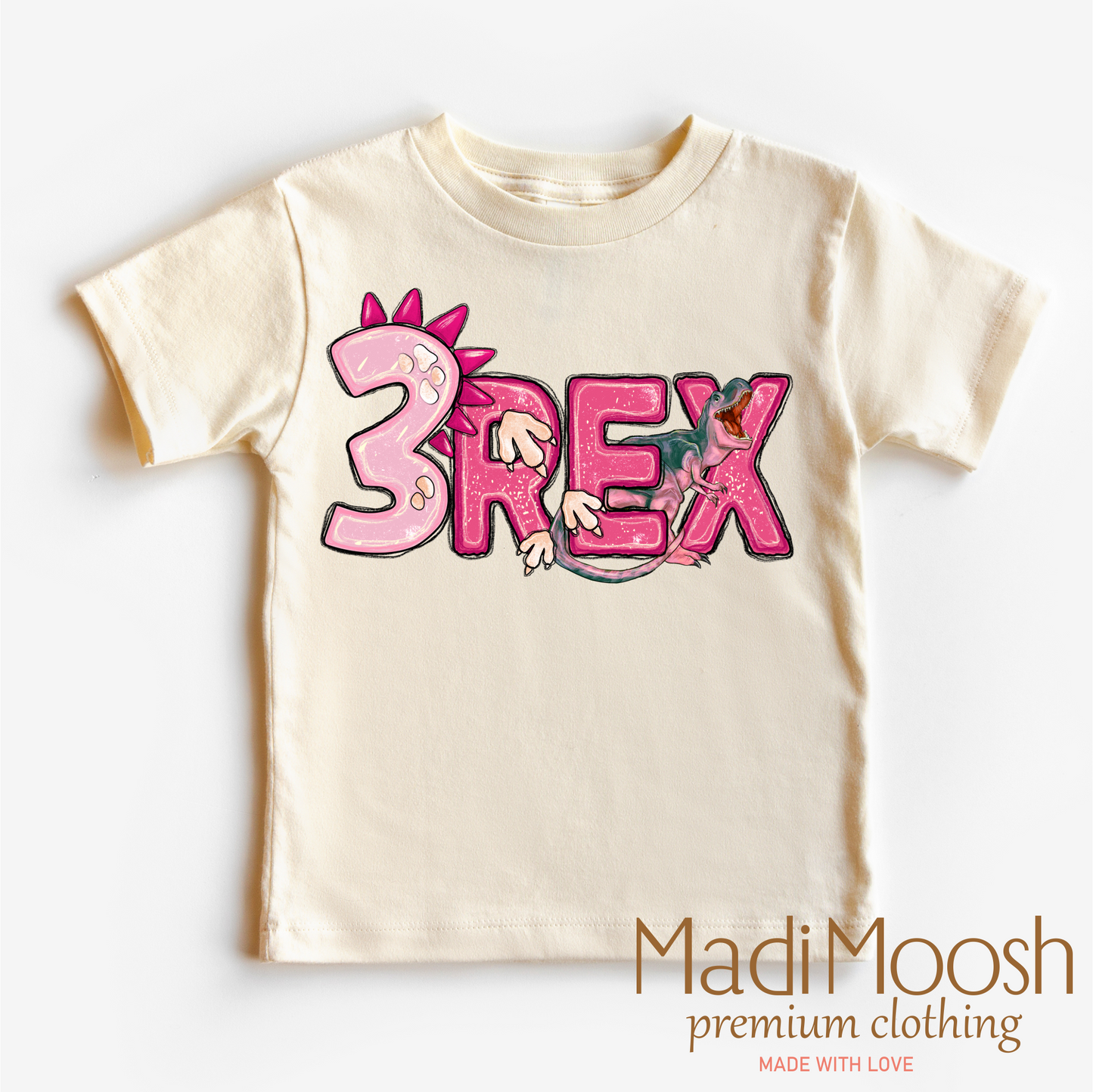 Girls 3 Rex Dinosaur Birthday Shirt Girls Birthday Tee Madi Moosh
