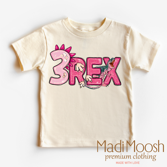 Girls 3 Rex Dinosaur Birthday Shirt Girls Birthday Tee Madi Moosh