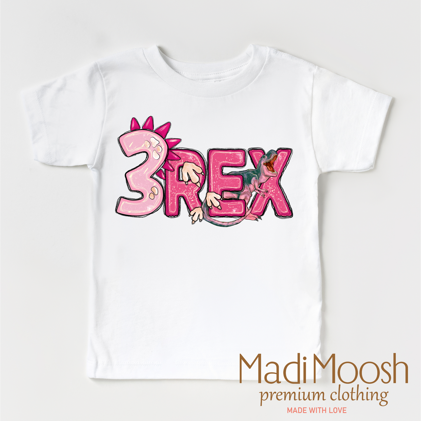Girls 3 Rex Dinosaur Birthday Shirt Girls Birthday Tee Madi Moosh