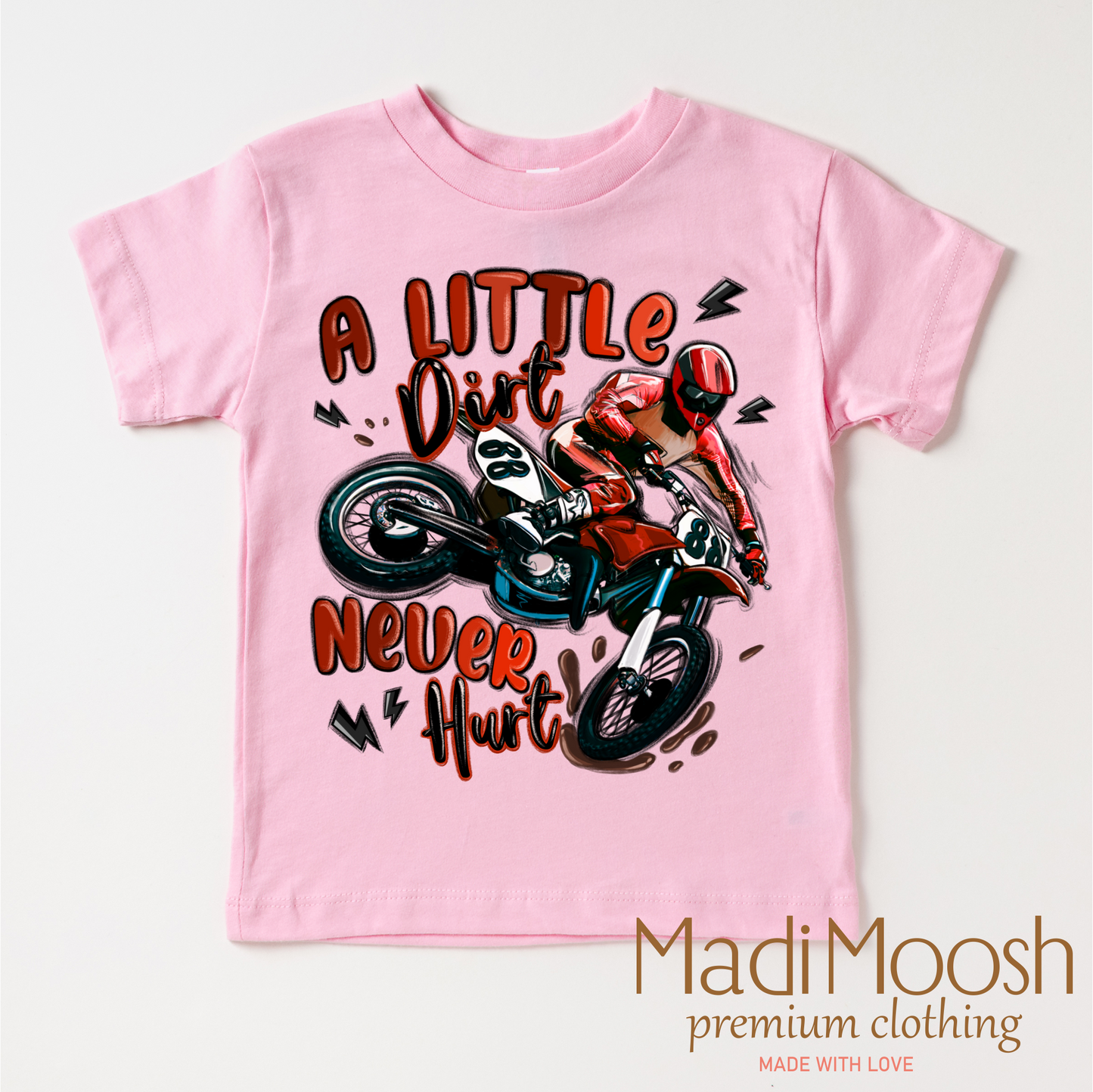 Motocross A Little Dirt Never Hurt Shirt - Boys Motorcycle Tee