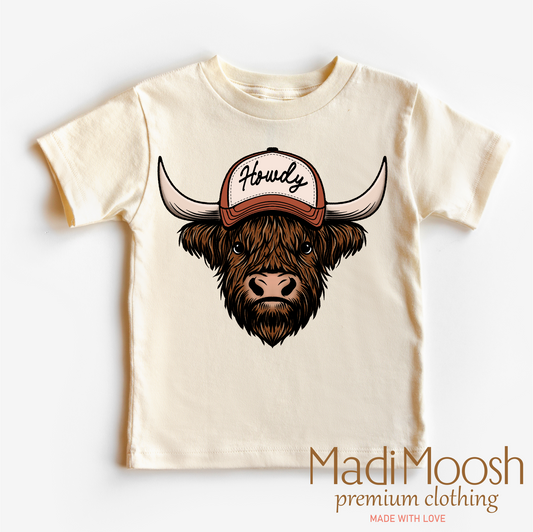 Howdy Highland Cow Western Shirt - Kids Country Tee