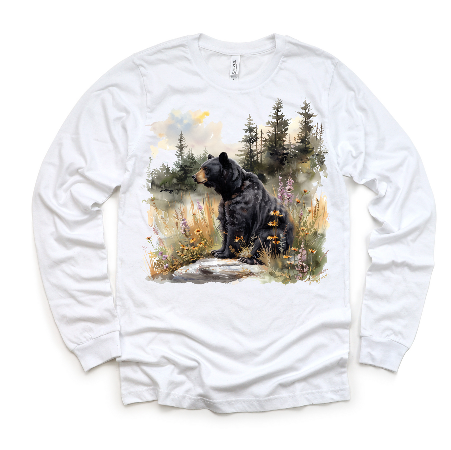 Retro Grizzly Bear Watercolor Nature Scene Shirt - Kids Tee
