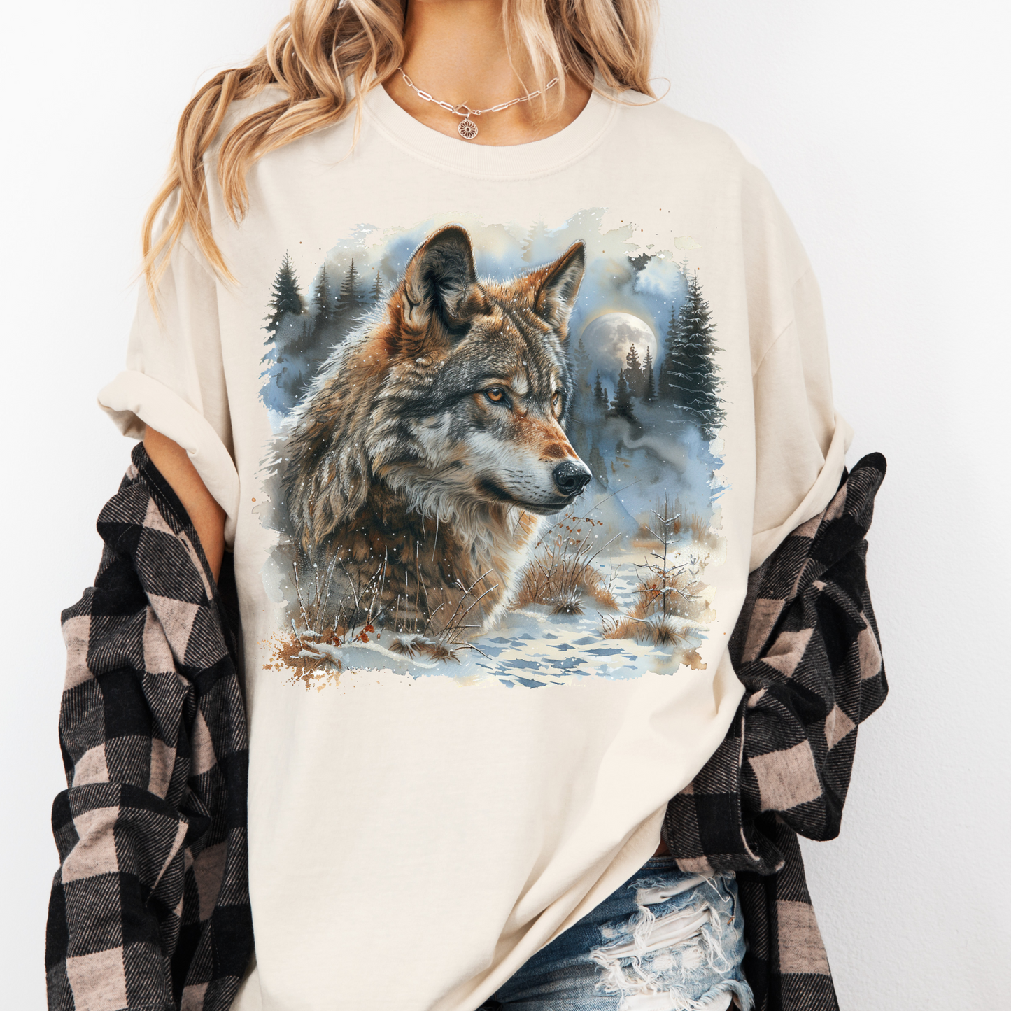 Retro Wolf Howling At The Moon Wilderness Shirt - Printed On Comfort Colors