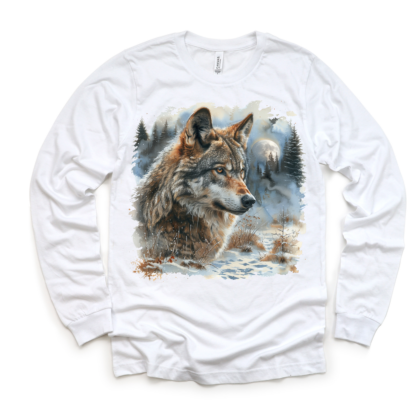 Retro Wolf Watercolor Nature Scene Shirt - Kids Tee