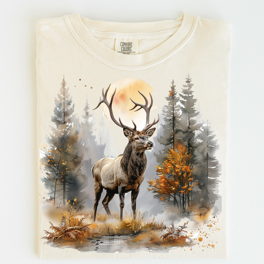Retro Bull Elk Wilderness Scene Shirt - Printed On Comfort Colors