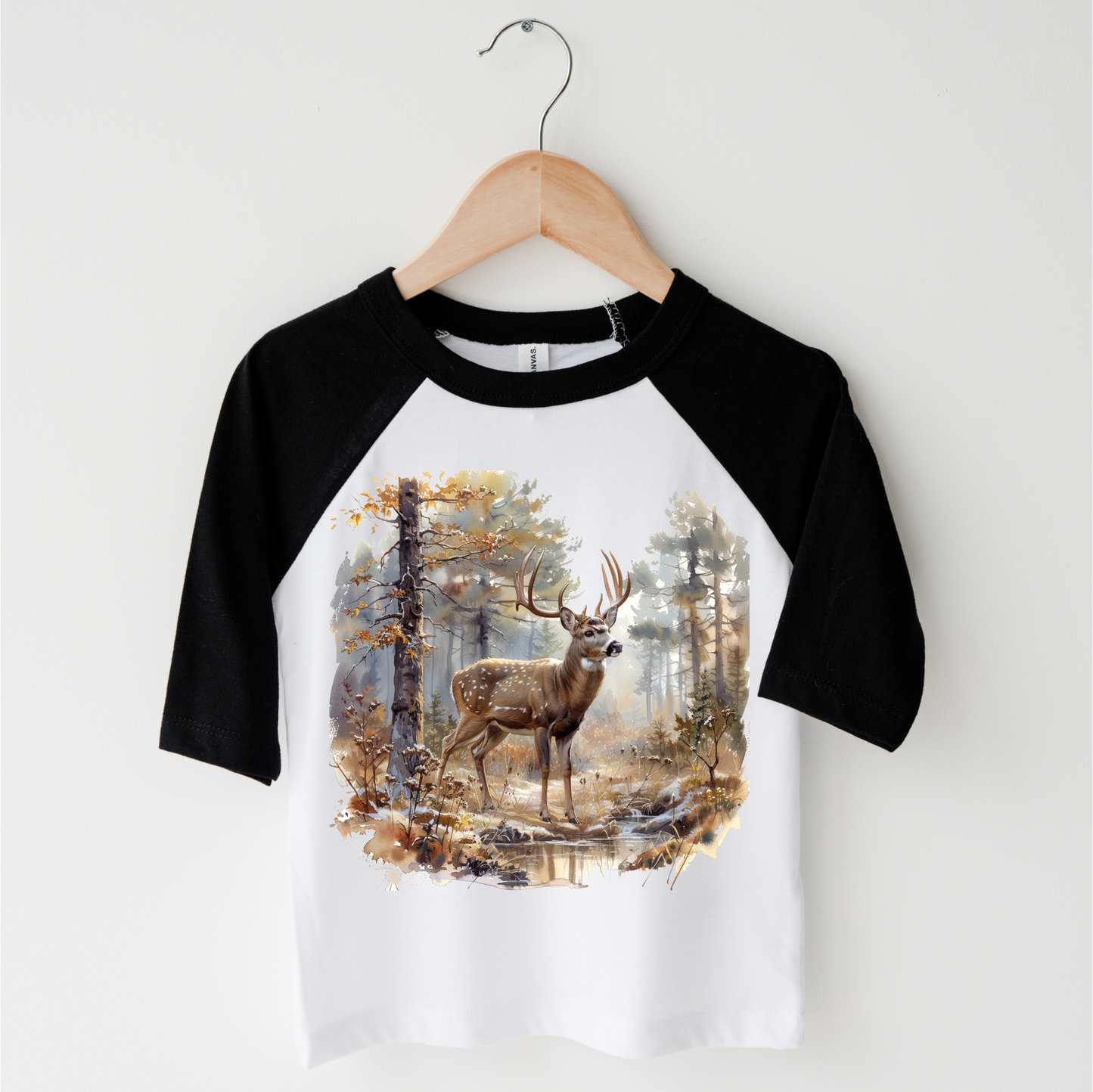 Retro Deer Watercolor Nature Scene Buck Shirt - Kids Tee