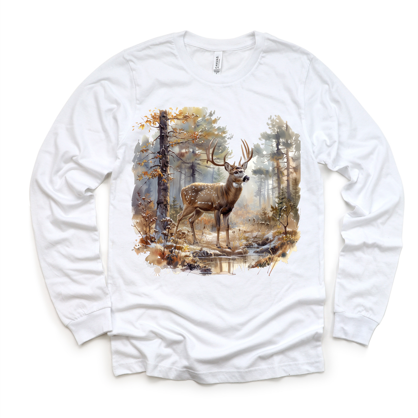 Retro Deer Watercolor Nature Scene Buck Shirt - Kids Tee
