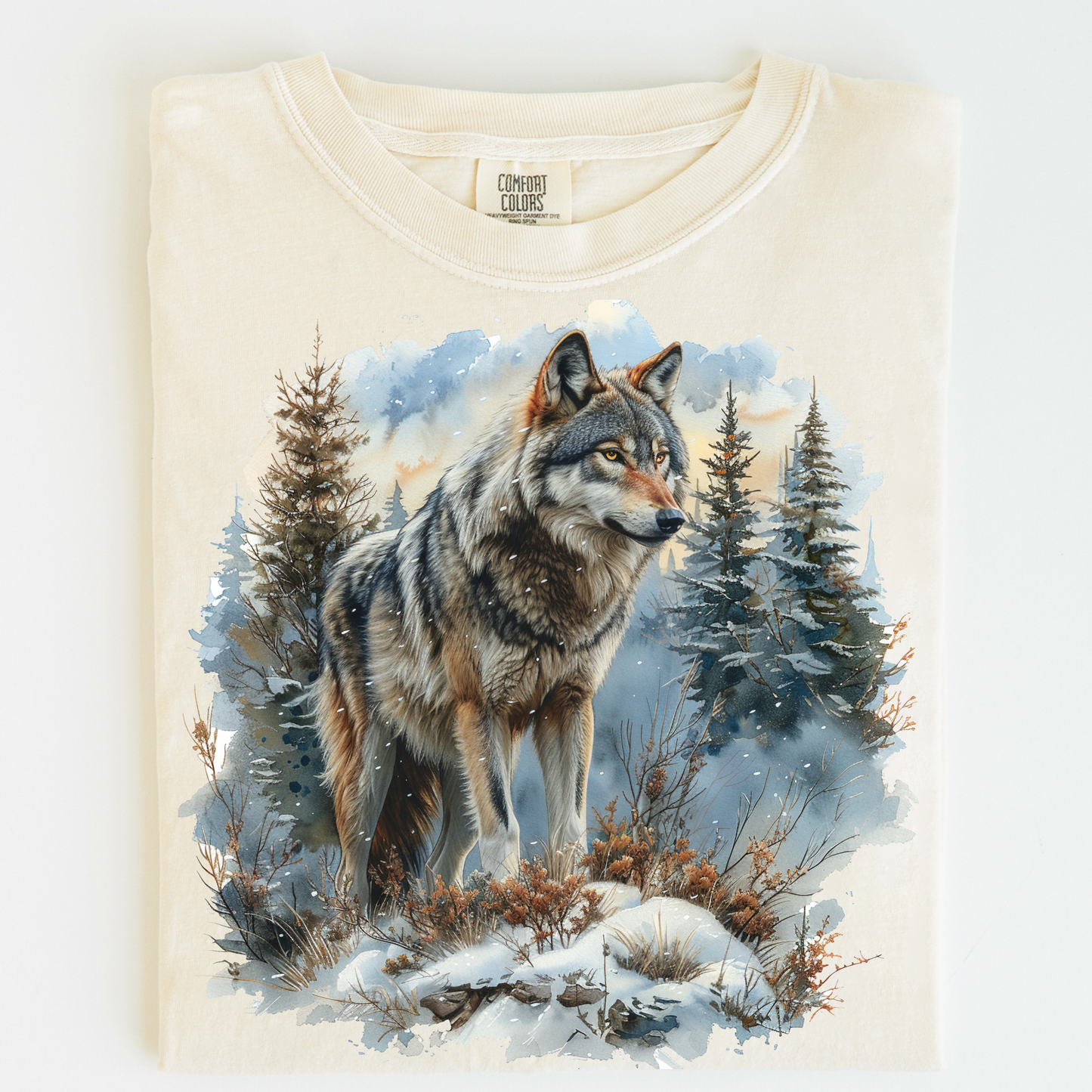Retro Winter Wolf Mountain Shirt - Printed On Comfort Colors