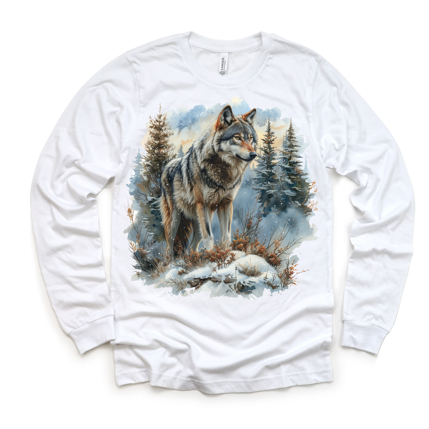 Retro Wolf Watercolor Nature Scene Shirt - Kids Tee