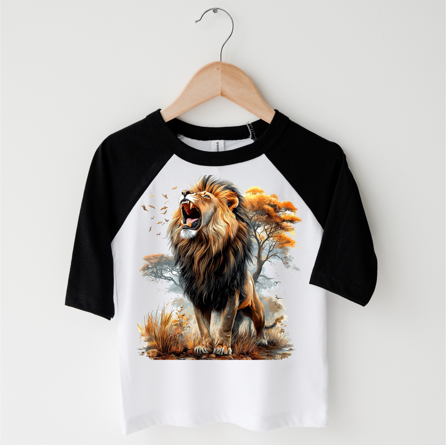 Retro Lion Jungle Watercolor Nature Scene Shirt - Kids Tee