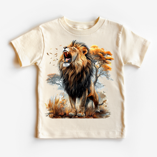 Retro Lion Jungle Watercolor Nature Scene Shirt - Kids Tee