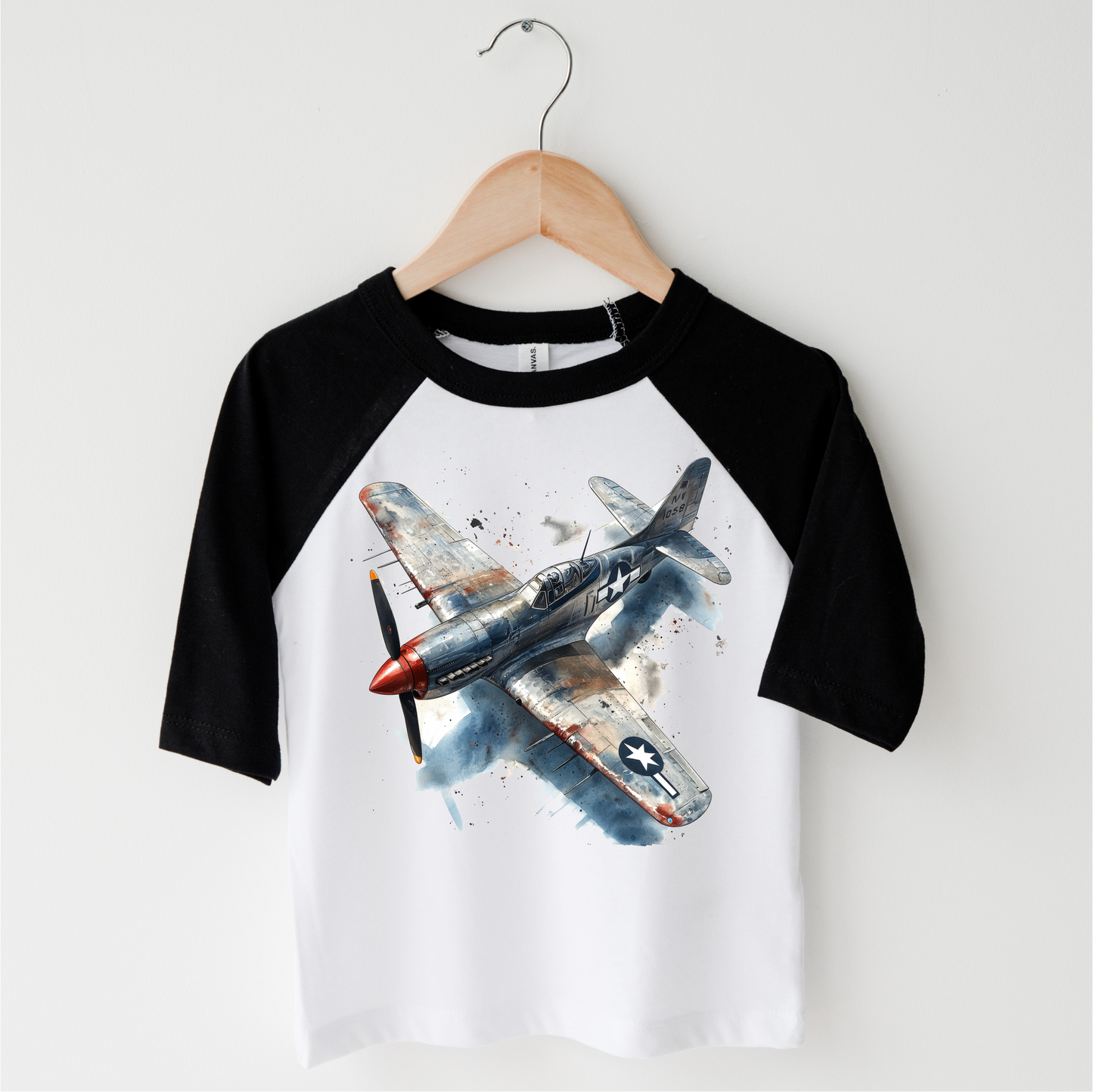 Retro US Military Fighter Jet  Shirt -  Watercolor Airplane Tee
