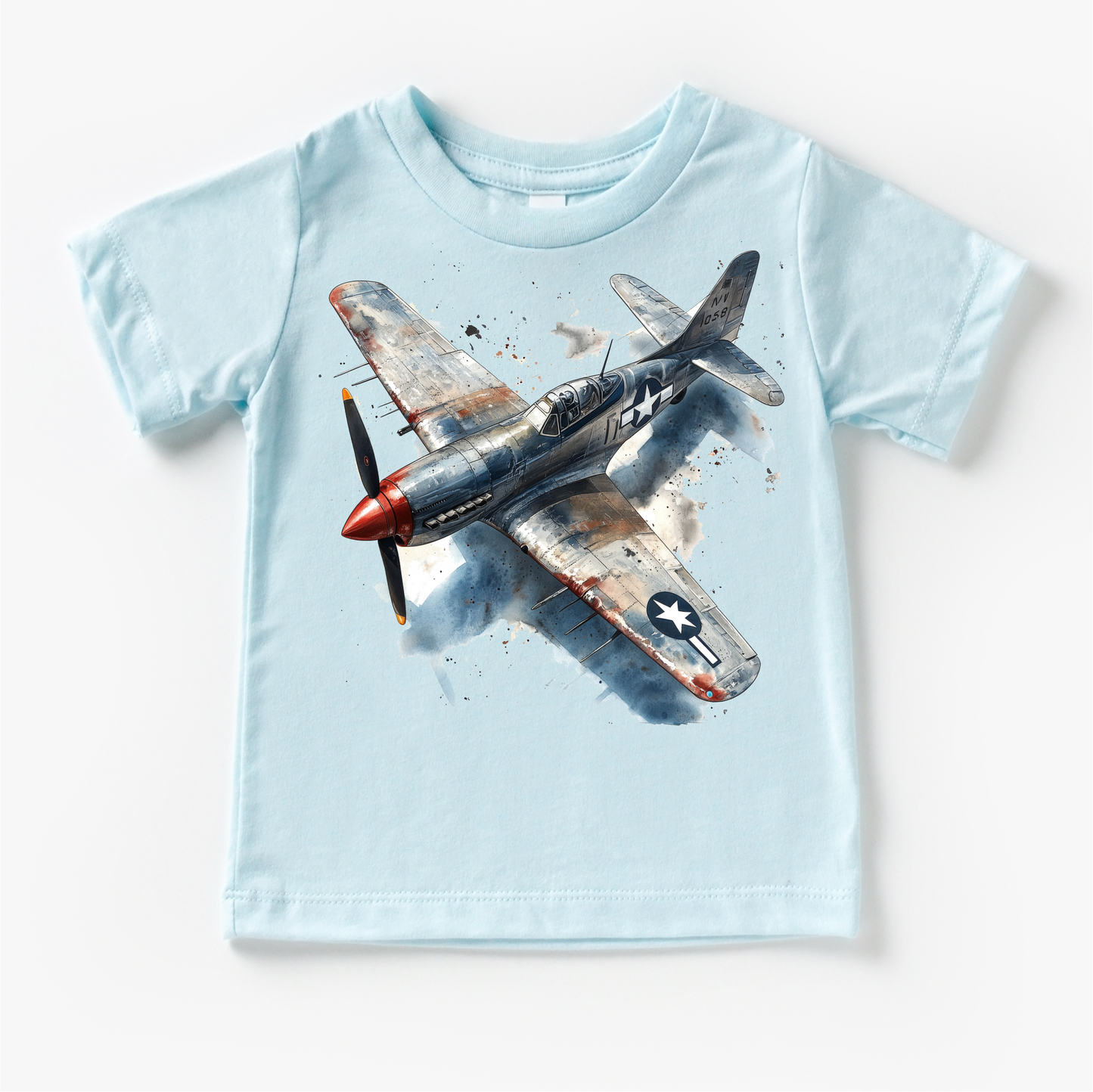 Retro US Military Fighter Jet  Shirt -  Watercolor Airplane Tee