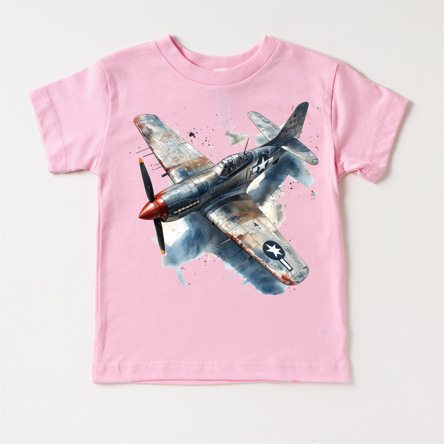 Retro US Military Fighter Jet  Shirt -  Watercolor Airplane Tee