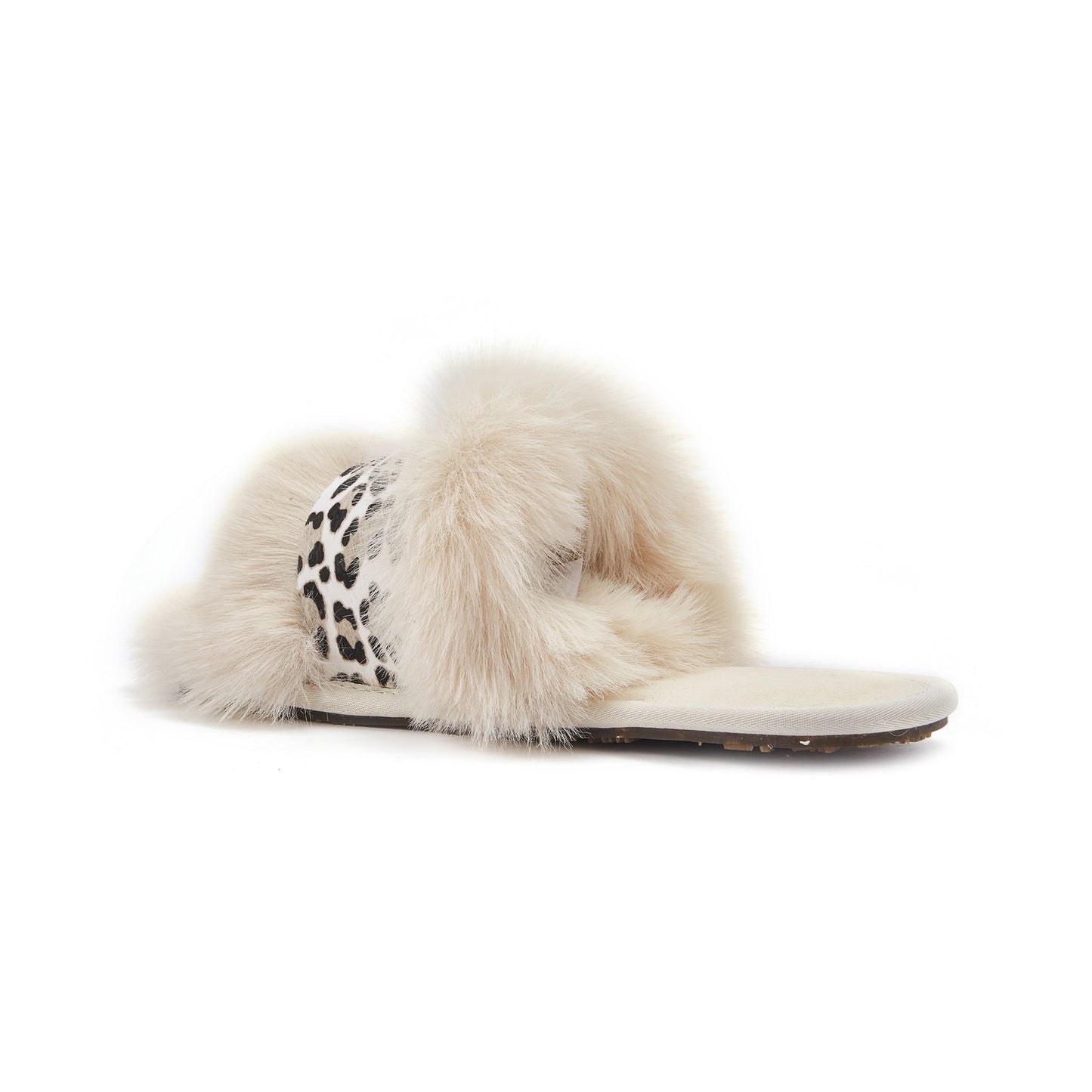 Snow Leopard Printed Cowskin Open Toe Mule Slipper Muchas Luxe