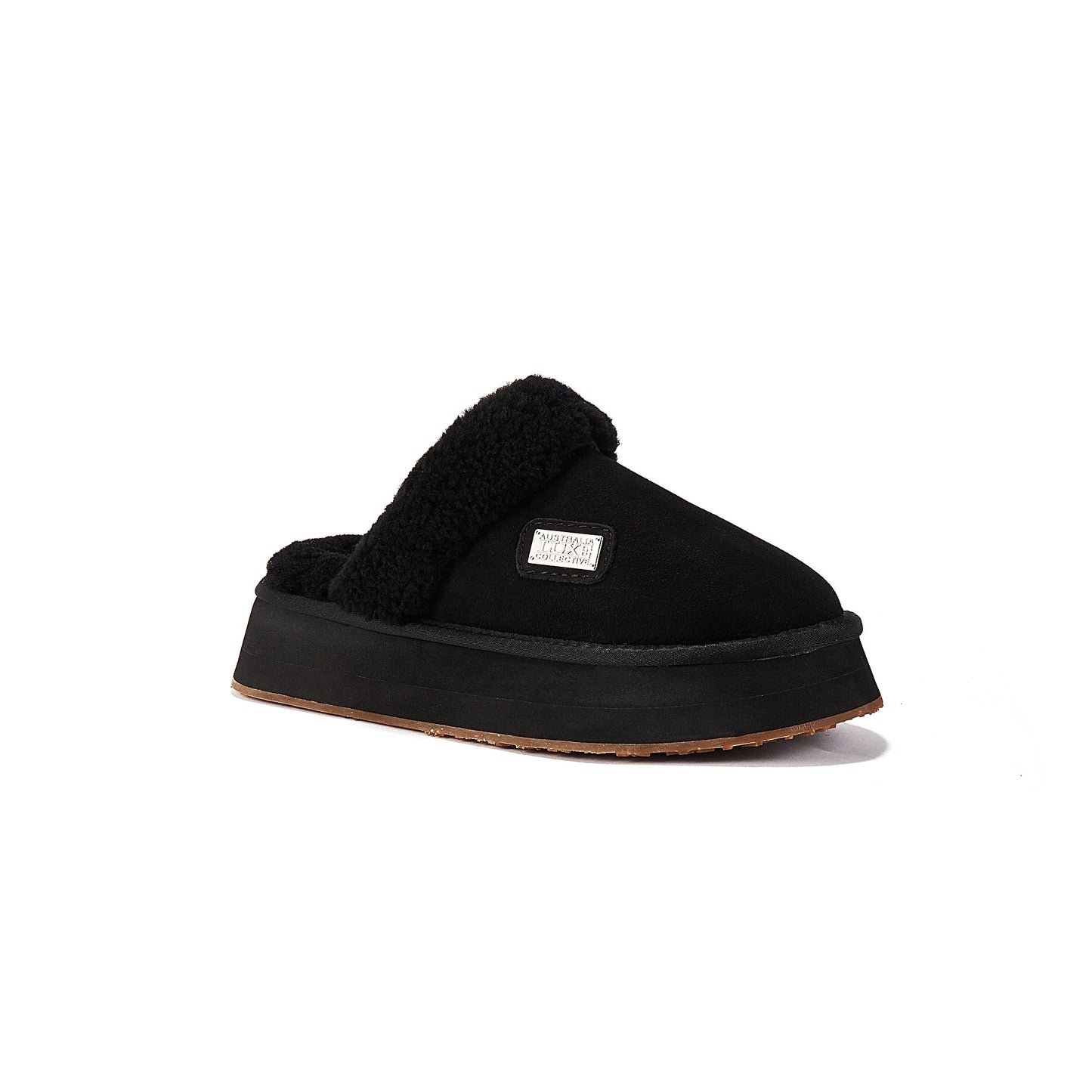 Mule Platfoam Suede Platform Slipper Black Australia Luxe Collective