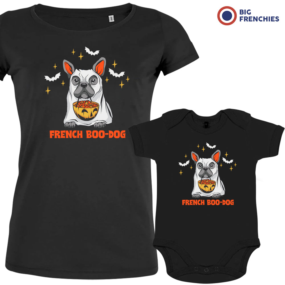 French Boo-Dog Organic Cotton Family Set Mom and Baby Set of 2
