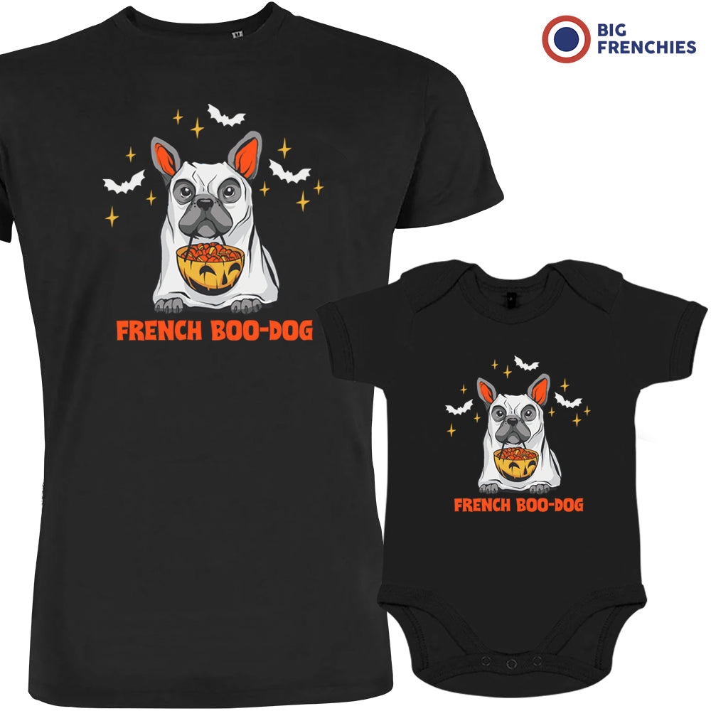 Organic Cotton Family Set Halloween Dad and Child T-Shirts French Boo-Dog