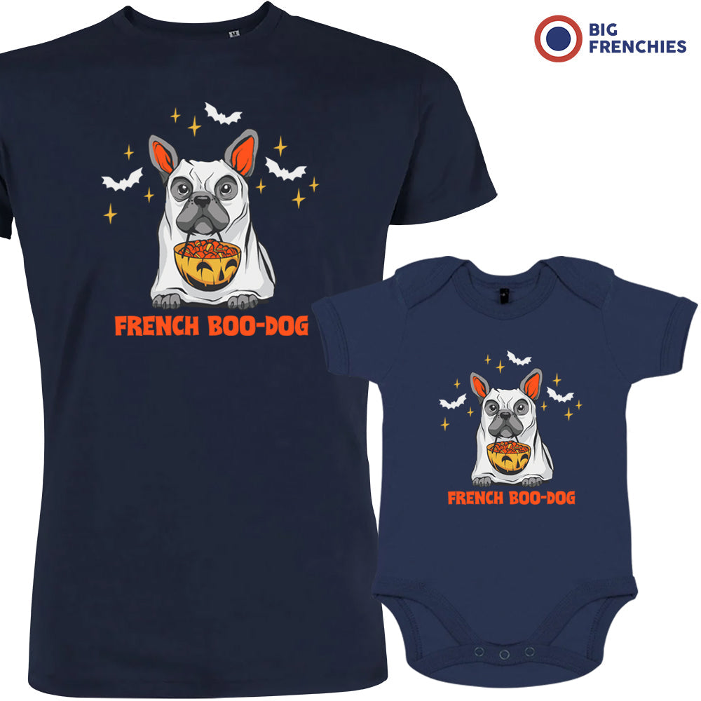 Organic Cotton Family Set Halloween Dad and Child T-Shirts French Boo-Dog