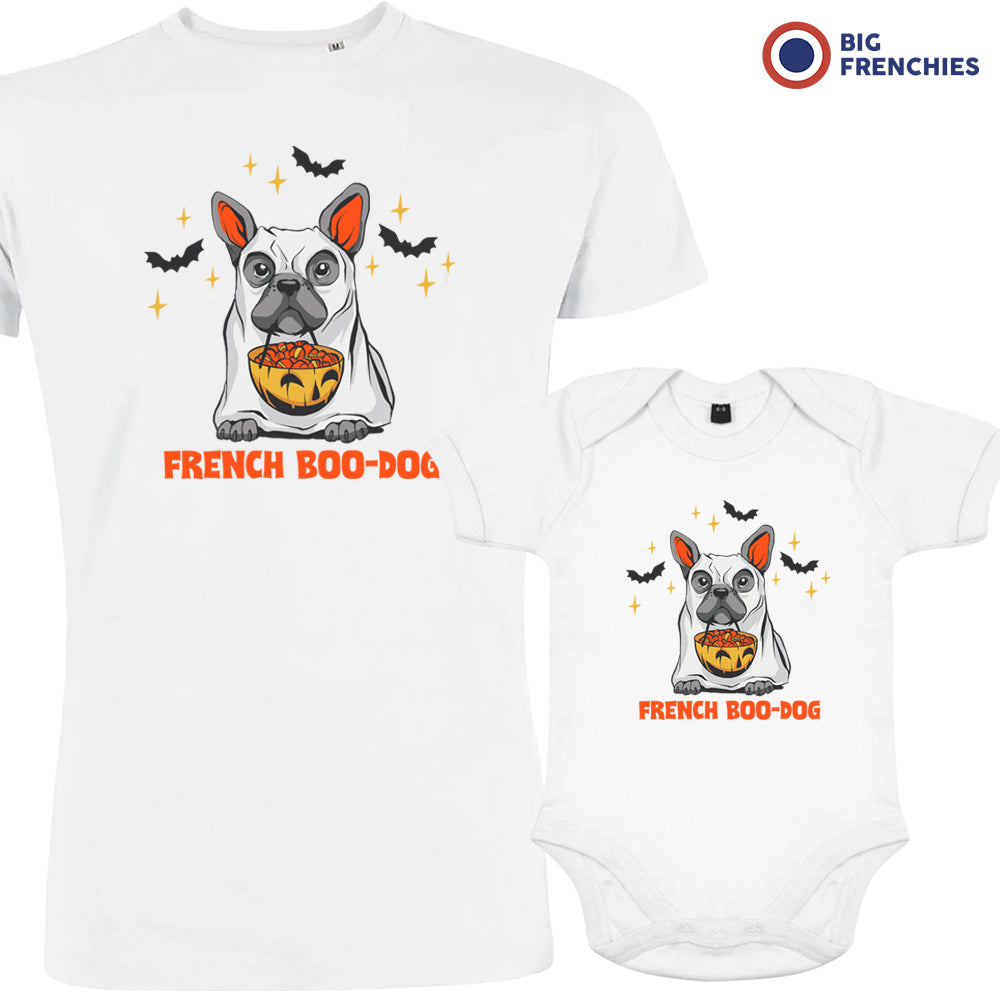 Organic Cotton Family Set Halloween Dad and Child T-Shirts French Boo-Dog