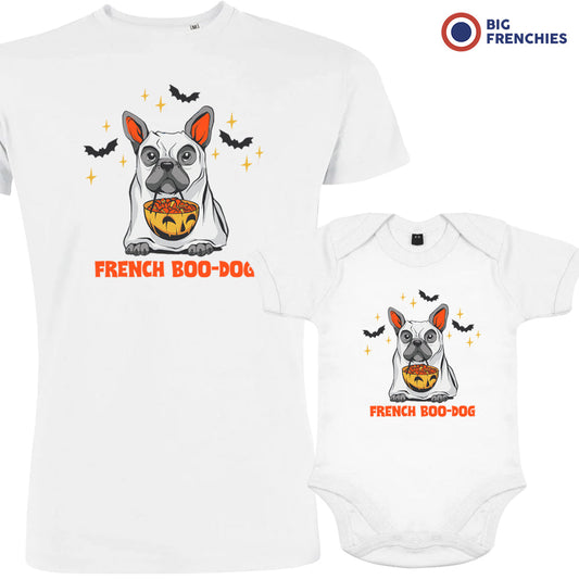 Organic Cotton Family Set Halloween Dad and Child T-Shirts French Boo-Dog